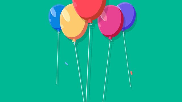 Colorful Animated Party Balloons with Falling Confetti on Turquoise Background for Festive Celebration