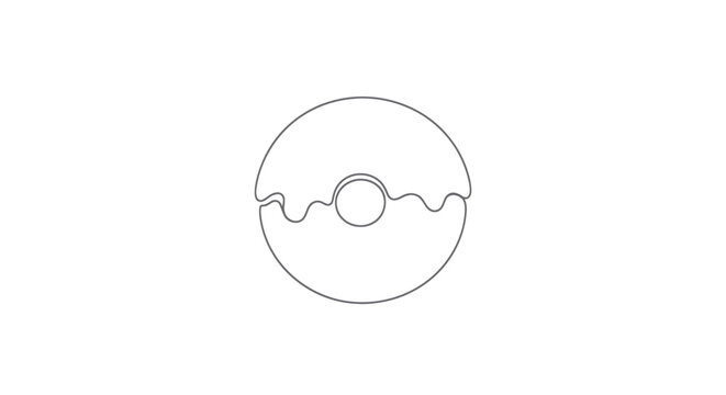 Simple minimalist line drawing of a single donut with icing on white background