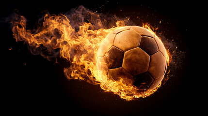 Fototapeta premium Football in Flames with Dramatic Fire Explosion Scene