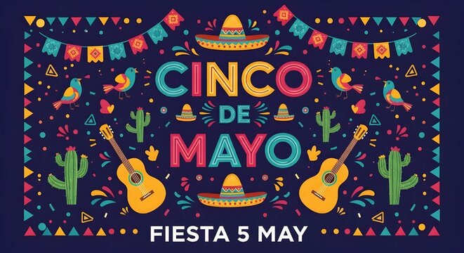 Cinco de mayo celebration with maracas and flags