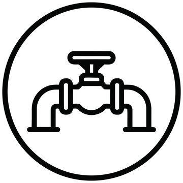 Minimalist Line Drawing Valve Piping System Inside Circle Shape Icon