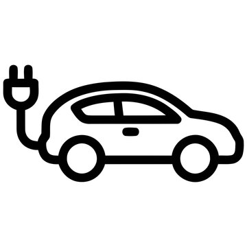 Simple Outline Electric Automobile with Plug Icon Design Illustration