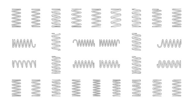 collection of various spring coil designs wire springs in grey outline