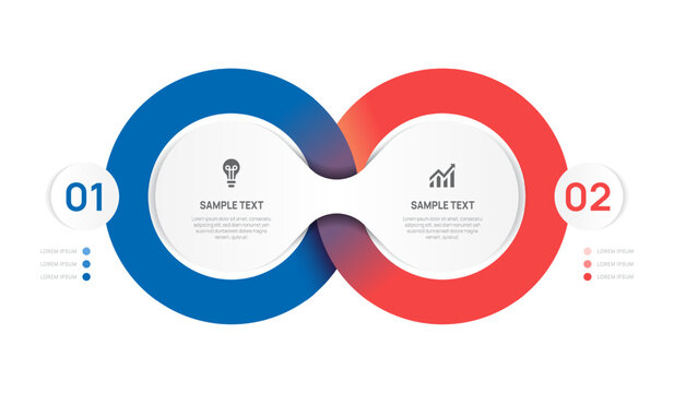Venn diagram business infographic circle ring chart template 2 options, presentation with Circular diagram elements vector illustration.