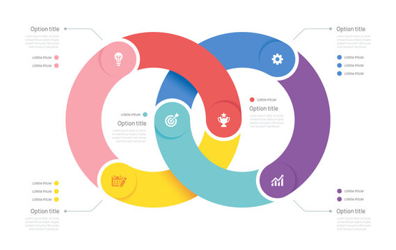Venn diagram business infographic circle chart template 6 options, presentation with venn diagram elements vector illustration.