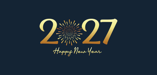 2027 Happy New Year gold text greeting Card Post firework Background © OnlineInfinite 