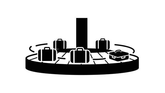 Airport baggage carousel icon with suitcases on a circular conveyor belt.