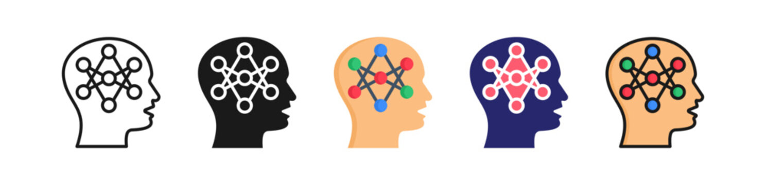 Neural Network Multiple Style Icon Set Collection. 