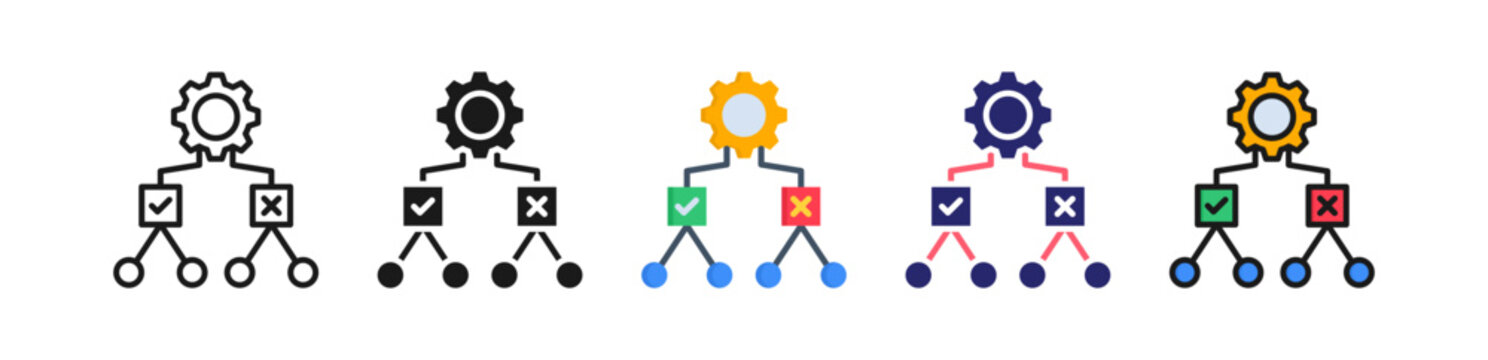 Decision Tree Multiple Style Icon Set Collection. 