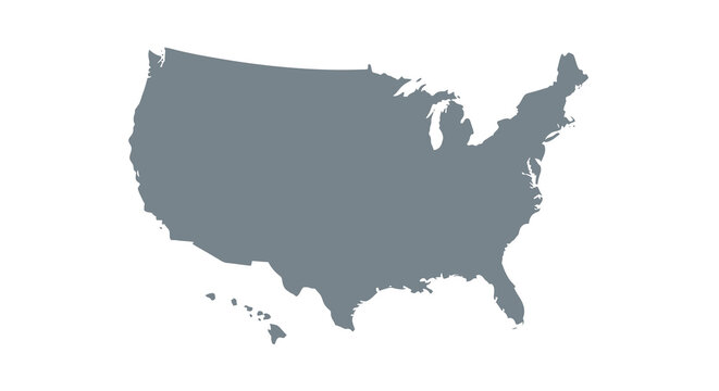 A solid gray silhouette depicts the contiguous united states along with alaska and hawaii high quality professional detailed