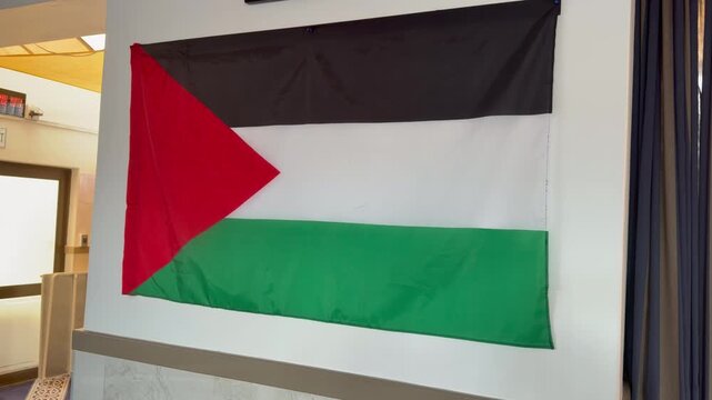 A Palestinian flag displayed inside a building In Cape Town, South Africa.