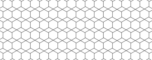 Fishing or soccer net. Repeated hexagon pattern. Black wired mesh texture isolated on white background. Metallic or fabric fence, cage or lattice structure. Vector graphic Illustration. © Ariel