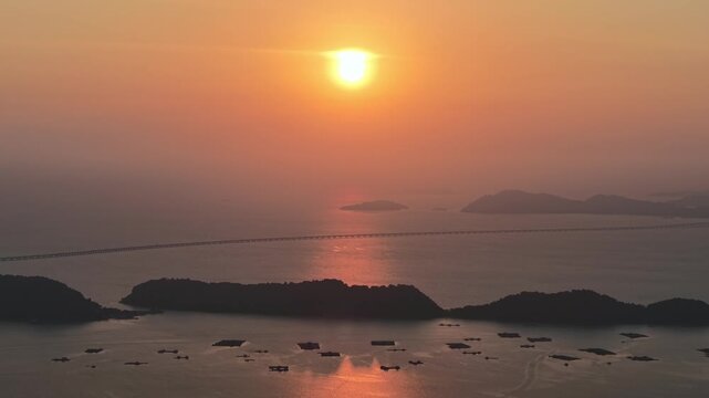 Aerial Sunset Over Pulau Aman Island Bridge