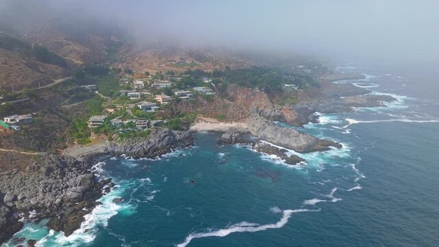 Exclusive houses in Punta Pite Beach in Valpara&iacute;so, Chile. Aerial view