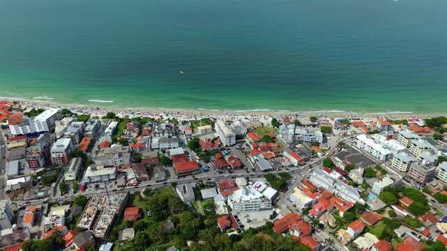 Aerial View Florian&oacute;polis Ingleses Beach Brazil, Busy Coastal Cityscape and Seaside Urban Panorama