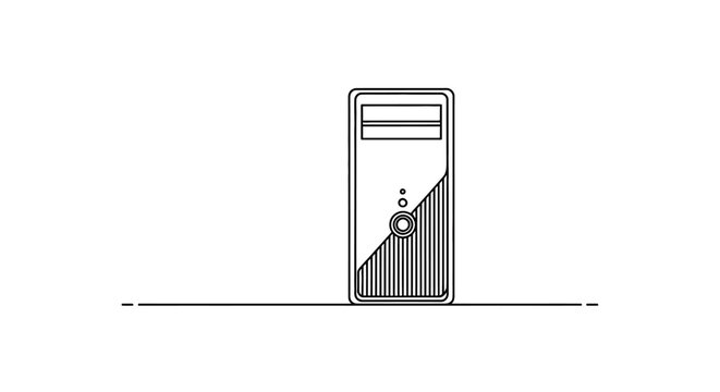 Minimalist Line Art Illustration of a Desktop Computer Tower