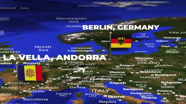 Flight From Andorra la Vella ANDORRA Berlin GERMANY with flag pins
