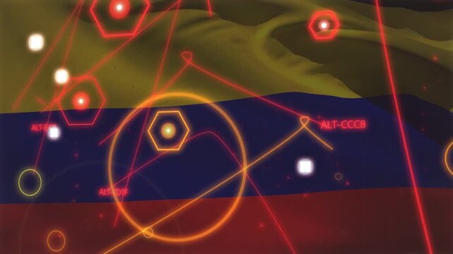 Loop starting HUD overlay expanding rings and pulsing hex nodes over tricolor flag mapping network