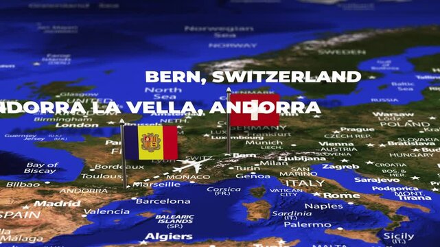 Flight From Andorra la Vella ANDORRA Bern SWITZERLAND with flag pins