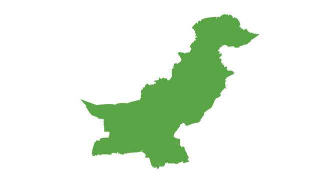 A solid green silhouette depicts the geographical shape of the islamic republic of pakistan high quality professional detailed