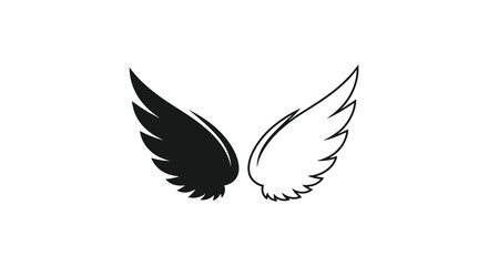 Fototapeta premium A contrasting pair of wings one black and one white depicted in a striking graphic design silhouette high quality professional detailed