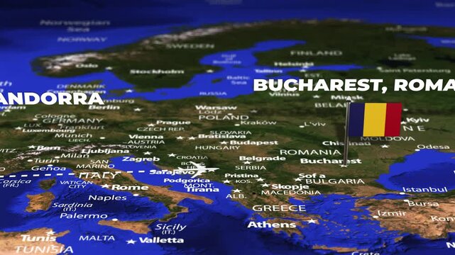 Flight From Andorra la Vella ANDORRA Bucharest ROMANIA with flag pins