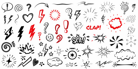 Obraz premium Collection of hand drawn doodle elements including speech bubbles and symbols