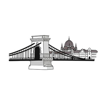 Budapest city skyline with Chain Bridge and Parliament illustration