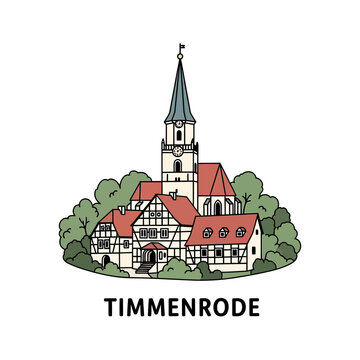 Timmenrode village vector illustration with historic architecture