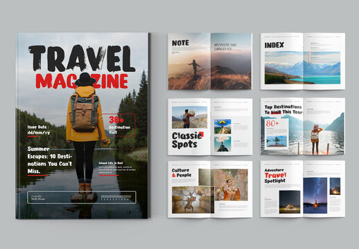 Travel Magazine Template With Modern Editorial Layout Design