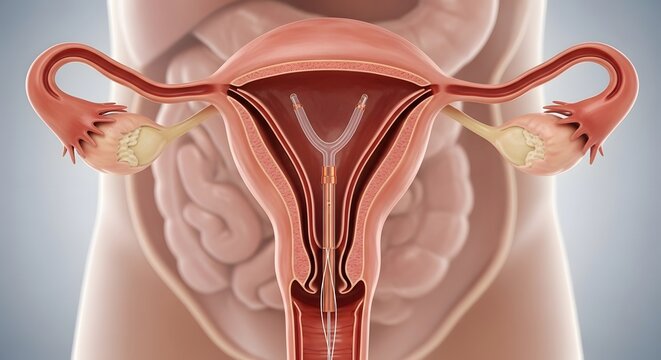 Intrauterine Device (IUD) Placement in Uterus &ndash; Female Reproductive System Medical Illustration