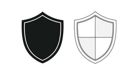 Two shield emblems are displayed one solid black and one outlined in white with internal divisions a striking silhouette high quality © Sakib