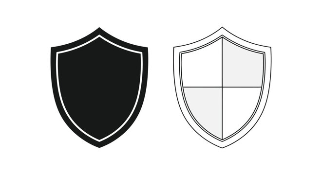 Two shield emblems are displayed one solid black and one outlined in white with internal divisions a striking silhouette high quality