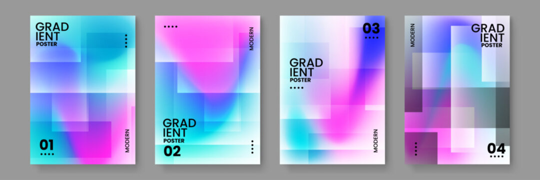 Stylish geometric square overlay posters with vibrant blue and magenta pink gradient textures for modern technology and art covers