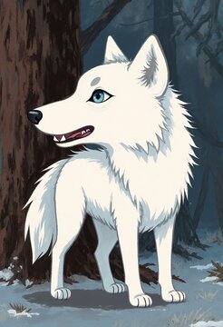 Cute cartoon charater white wolf