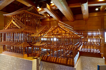 Detailed Wooden Scale Model Of Traditional Japanese Temple Architecture Displayed Inside A Timber Exhibition Hall © Roscoe Chui