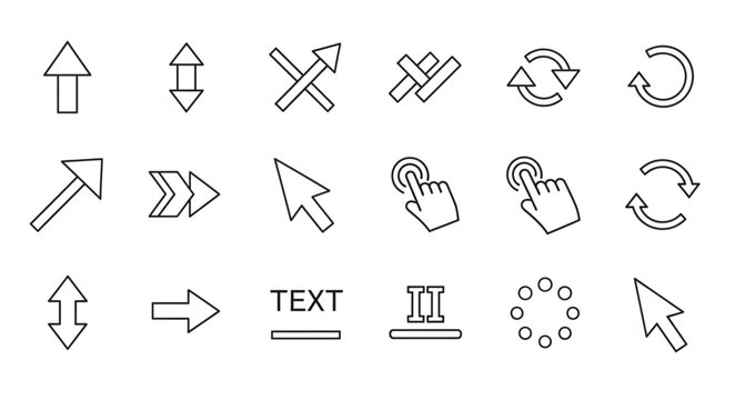 Collection of various computer cursor and arrow icons.