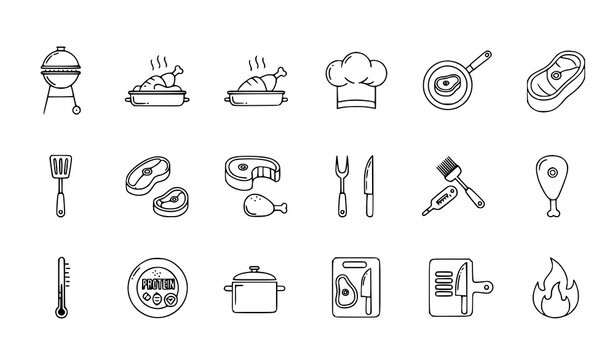 Cooking meat grill icon set food protein vector