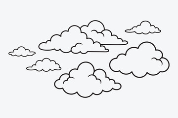 Obraz premium Set of hand drawn cloud outline doodles isolated on white background
