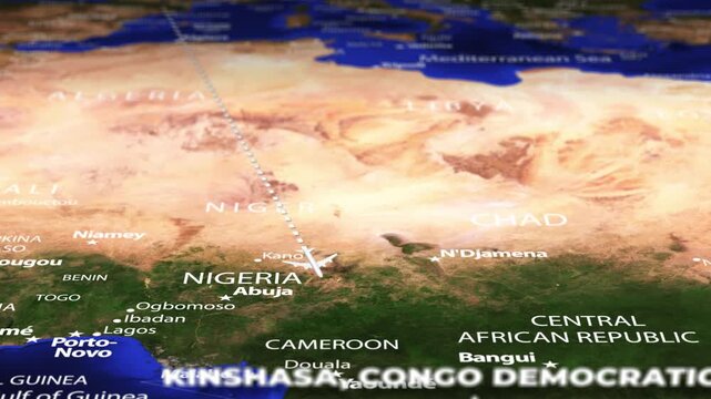 Flight From Andorra la Vella ANDORRA Kinshasa CONGO DEMOCRATIC REPUBLIC with flag pins