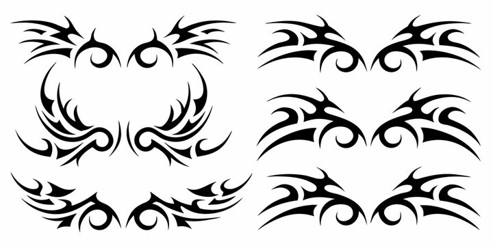 Collection of black tribal tattoo designs arranged in a grid pattern