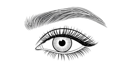 Fototapeta premium Detailed illustration of a human eye with long eyelashes and a perfectly shaped eyebrow