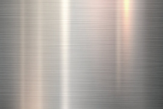 Shiny silver grey brushed aluminum with highlight, stainless steel metal texture background vector illustration.