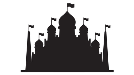 Castle silhouette with flags on towers, simple black emblem icon for medieval background and logo design © Harry 