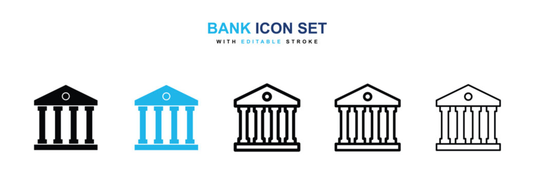 Bank icons vector collection in black and blue colors on white background