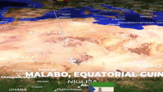 Flight From Andorra la Vella ANDORRA Malabo EQUATORIAL GUINEA with flag pins