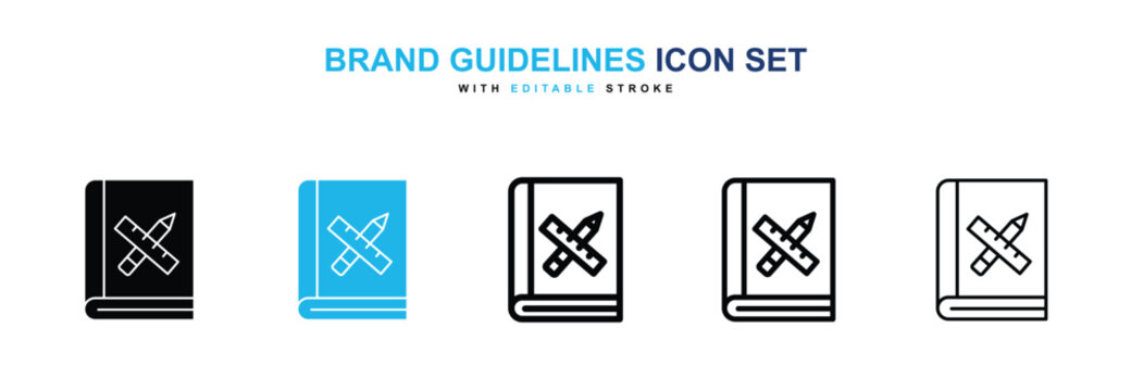 Brand guidelines icons vector collection in black and blue colors on white background