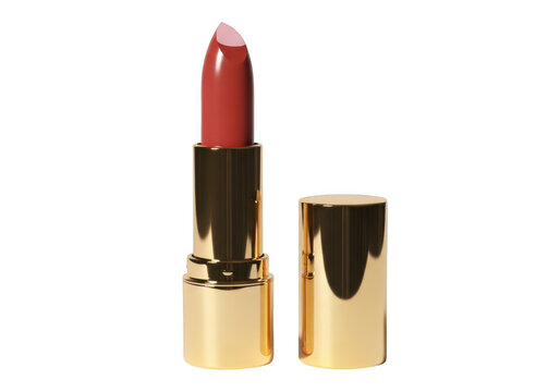 Red lipstick in gold tube isolated on transparent background
