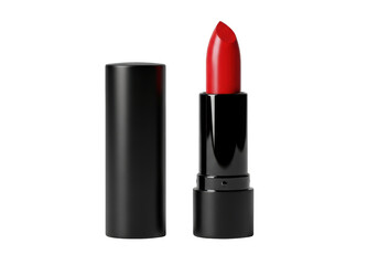 Obraz premium Red lipstick with black case isolated on transparent background
