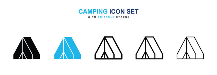 Camping icons vector collection in black and blue colors on white background © mila